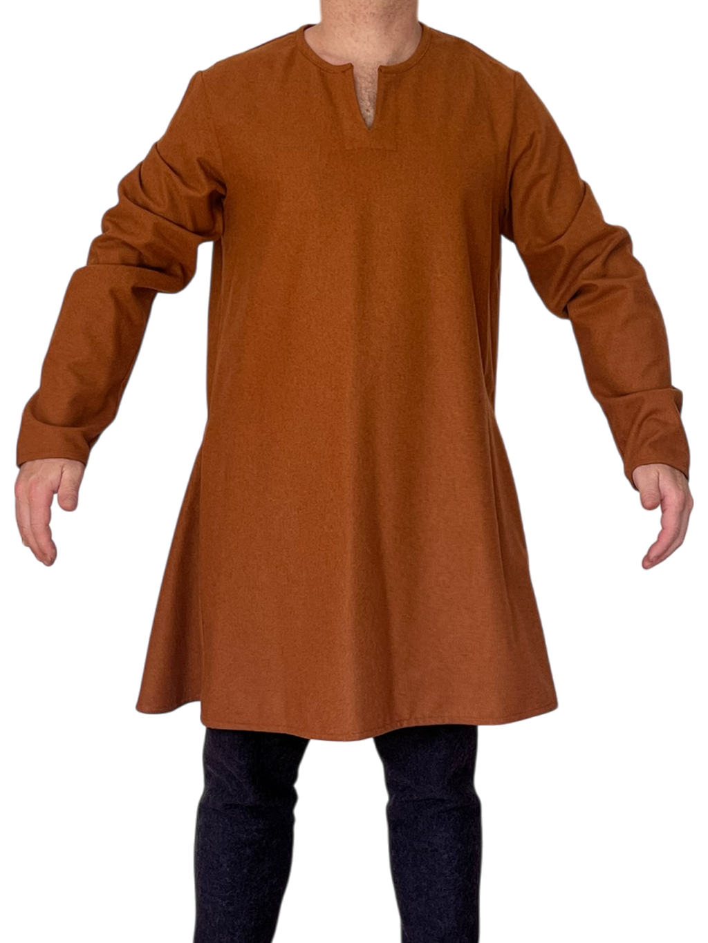 Cotte du Sébaste en laine grise, tunique médiévale pour homme inspirée des XIe au XIIIe siècles, fabriquée au Québec par L'atelier de la Crevette.