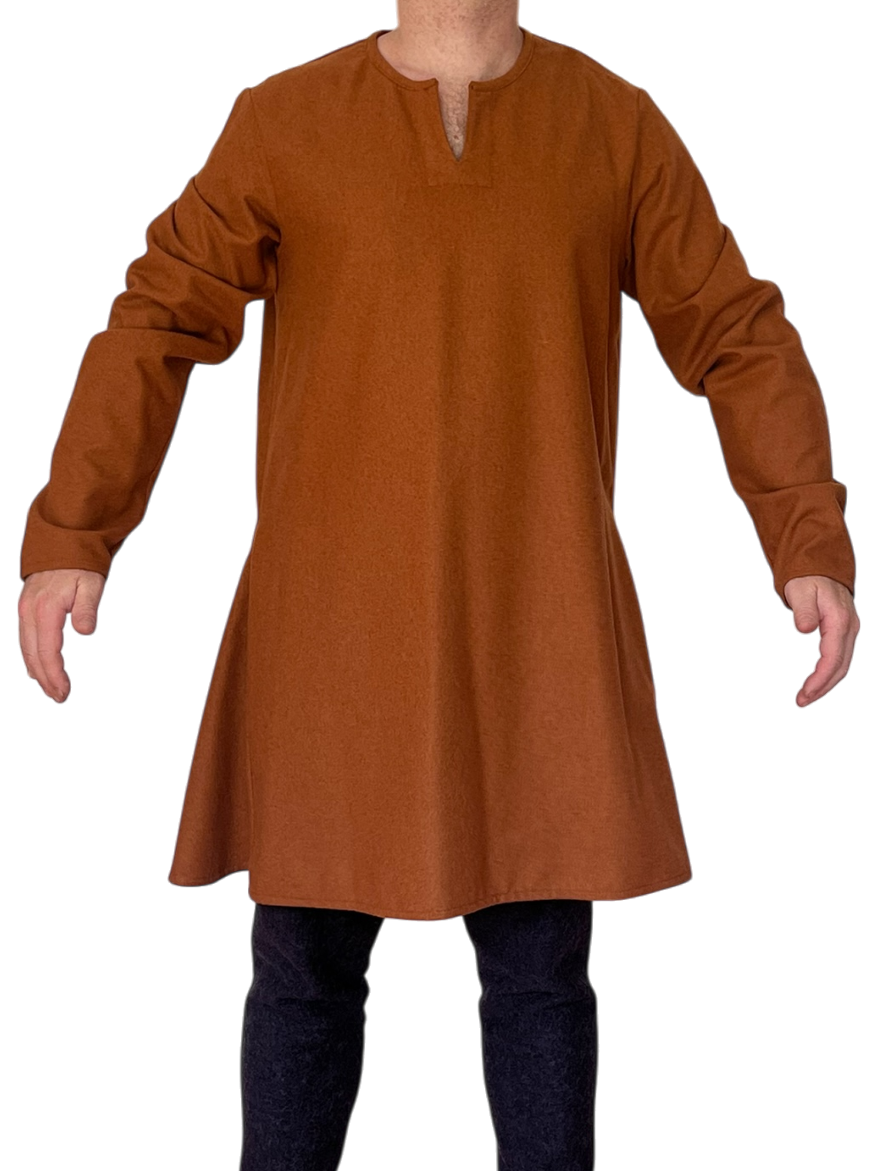 Cotte du Sébaste en laine grise, tunique médiévale pour homme inspirée des XIe au XIIIe siècles, fabriquée au Québec par L'atelier de la Crevette.