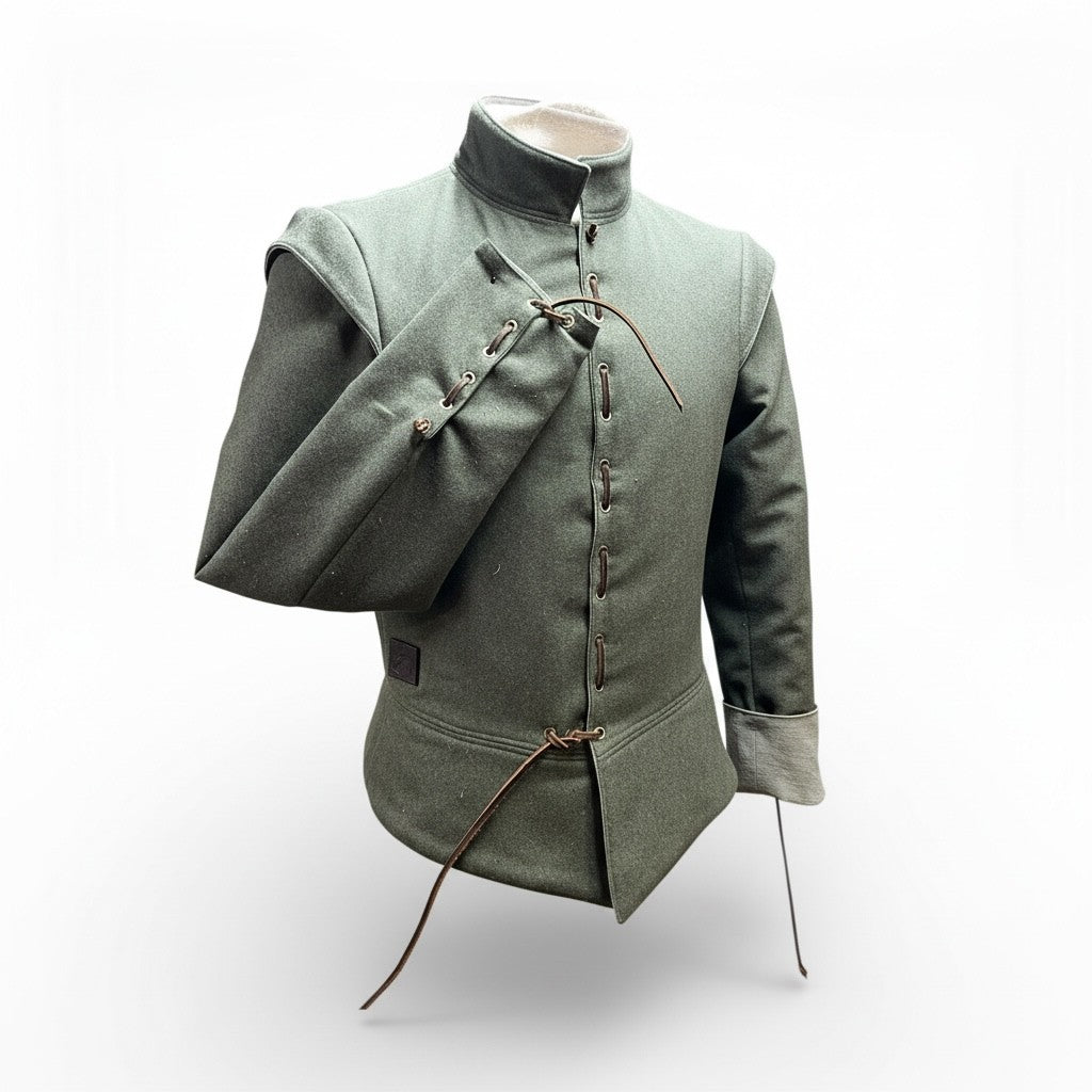 L’Atelier de la Crevette | Cuir et costumes médiévaux d’inspiration historique et fantastique | Pourpoint manche longue de laine doublé en ramie| Vêtement médiéval pour homme