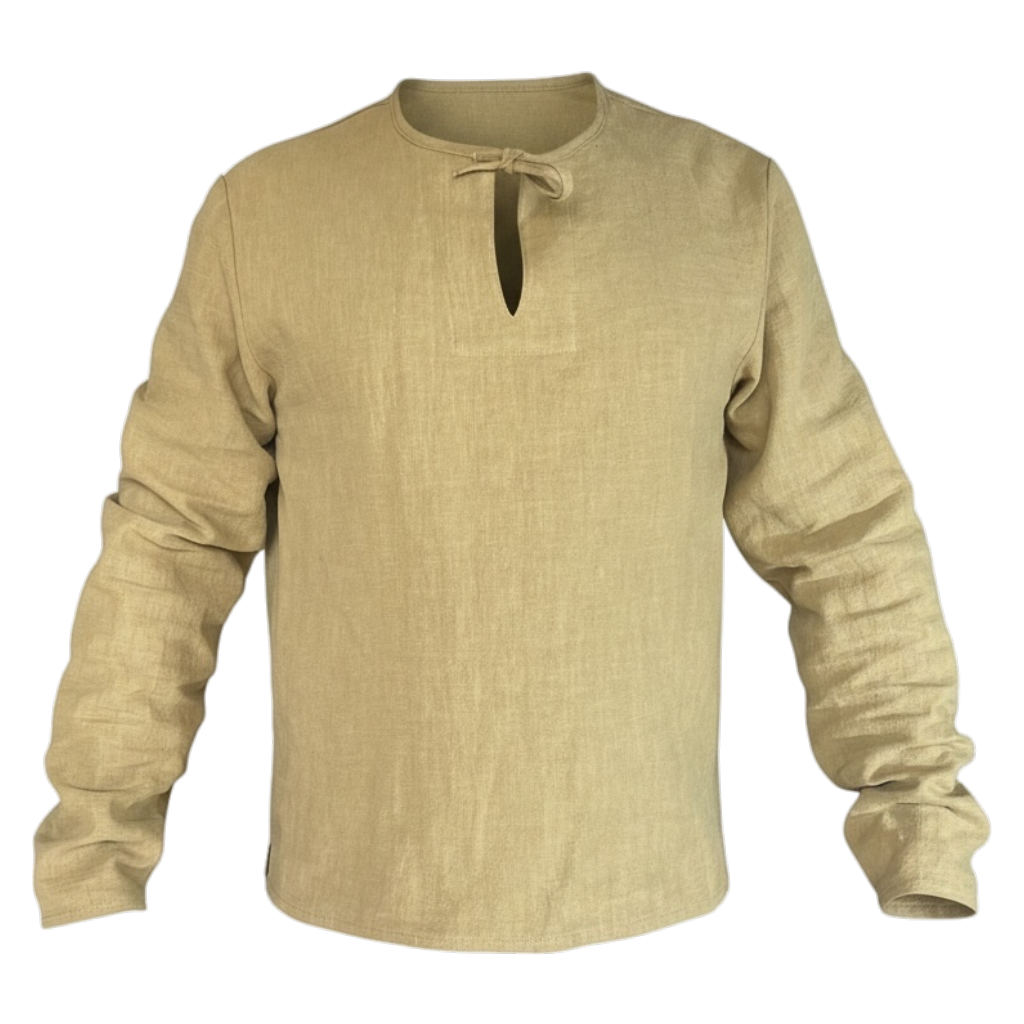 L'atelier de la Crevette | Chemise médiévale en lin avec col à lacet. Vêtement médiéval confortable idéal pour compléter un costume médiéval homme.