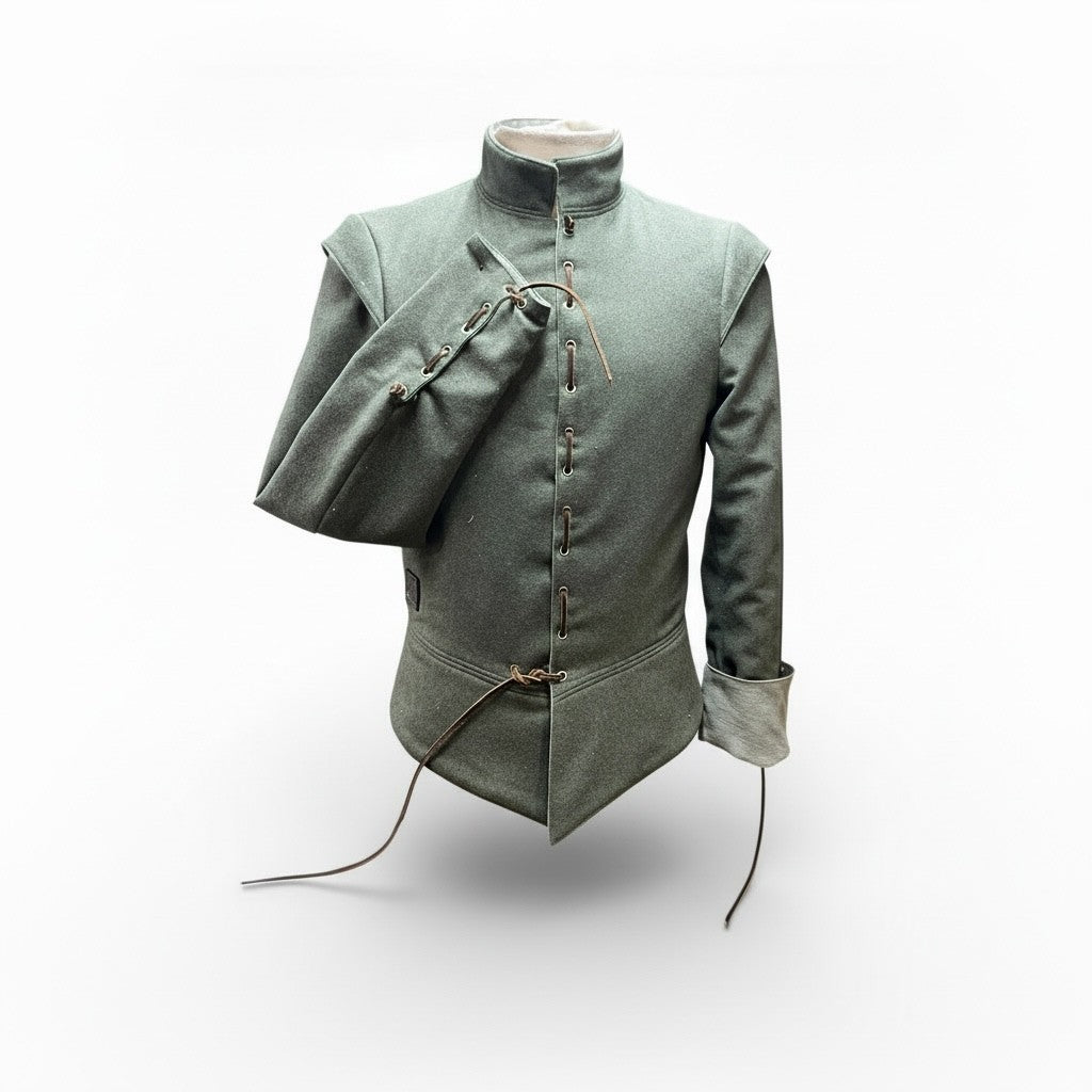 L’Atelier de la Crevette | Cuir et costumes médiévaux d’inspiration historique et fantastique | Pourpoint manche longue de laine doublé en ramie| Vêtement médiéval pour homme