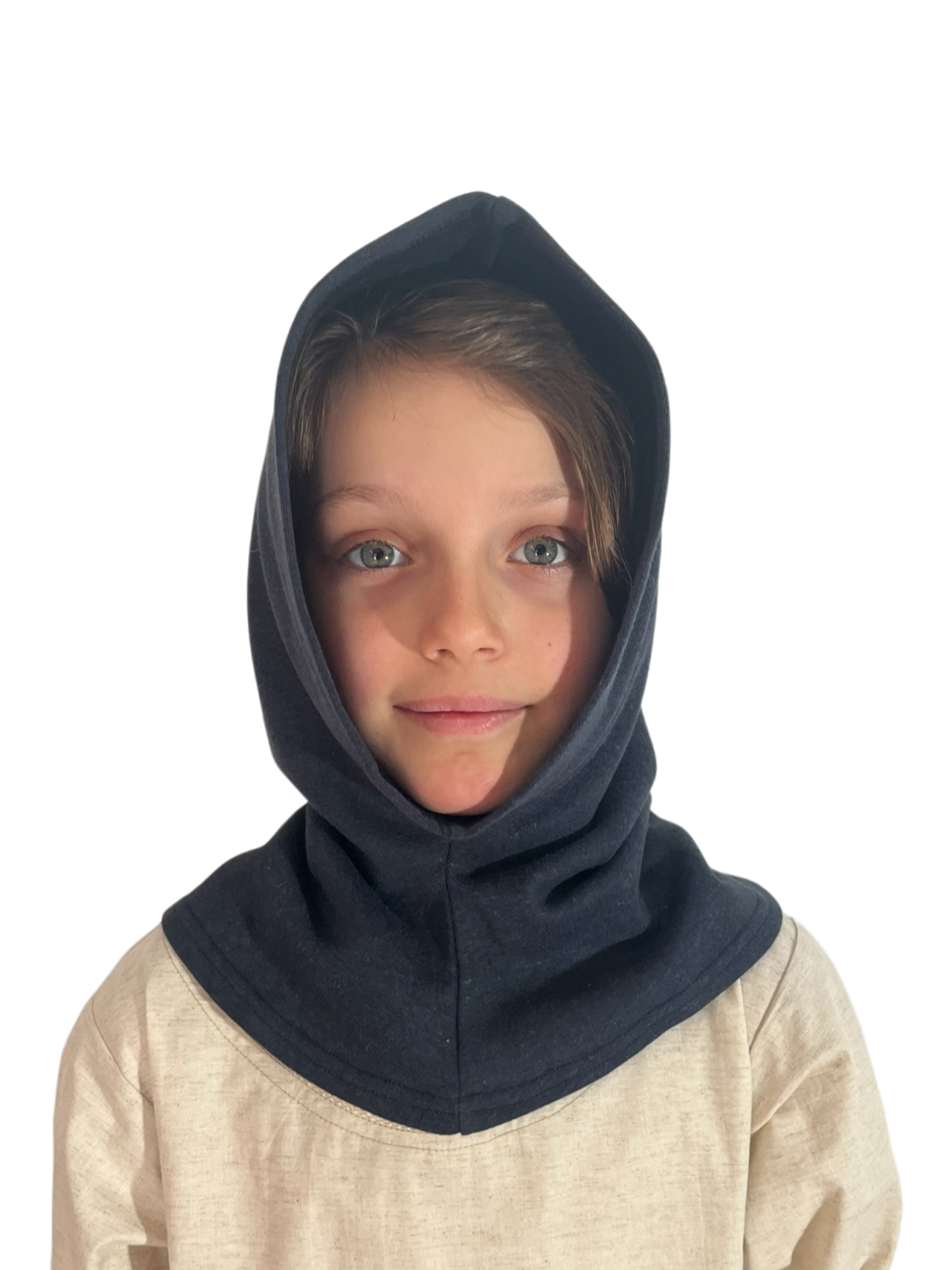 L’Atelier de la Crevette | Cuir et costumes médiévaux d’inspiration historique et fantastique | Chaperon pour enfant en chanvre | Vêtement médiévale pour enfant