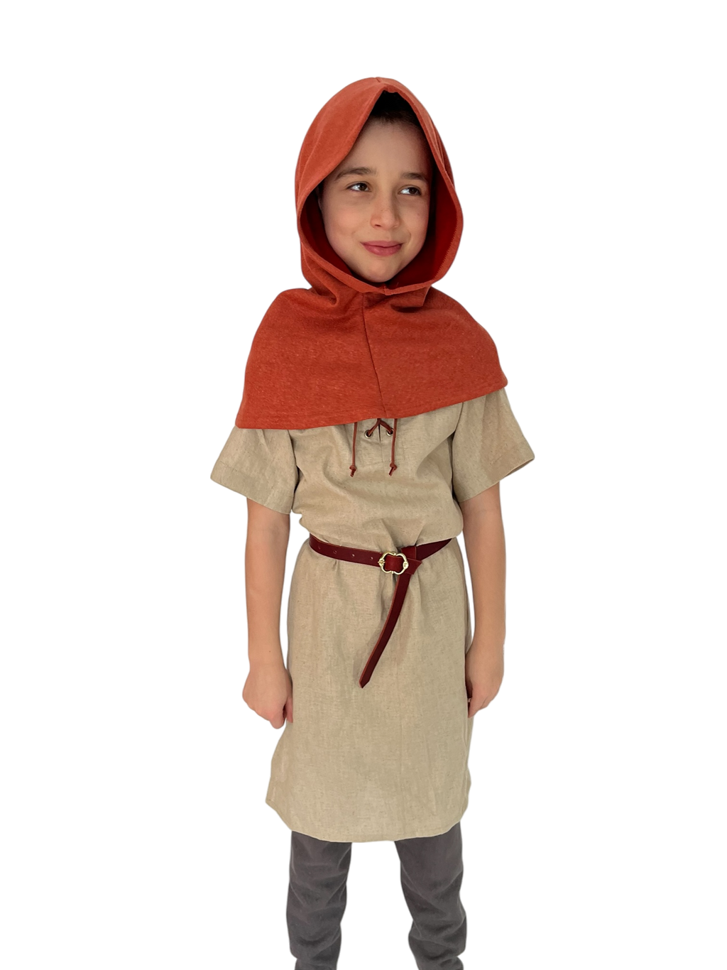 L’Atelier de la Crevette | Cuir et costumes médiévaux d’inspiration historique et fantastique | Chaperon pour enfant en chanvre | Vêtement médiévale pour enfant