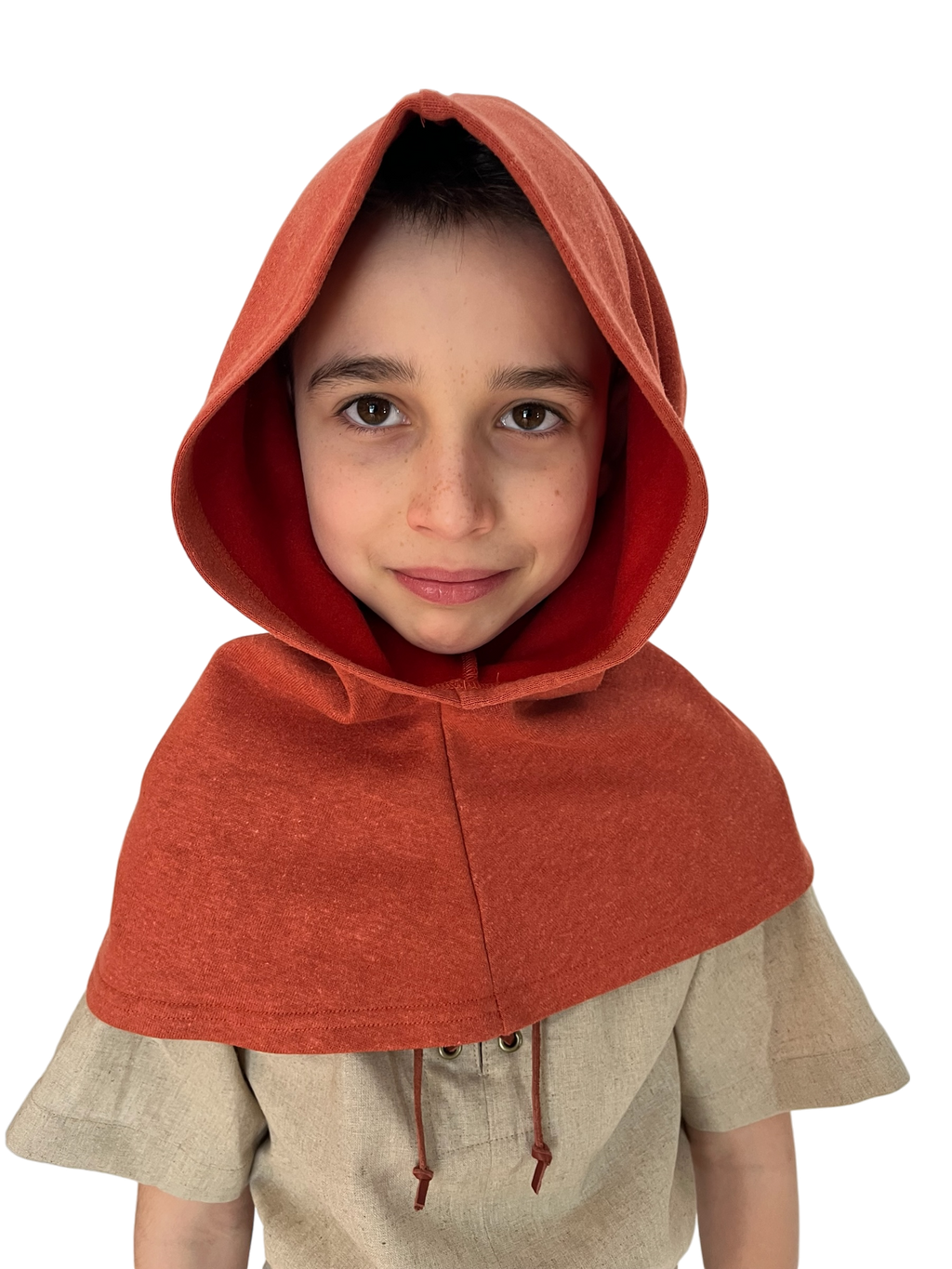 L’Atelier de la Crevette | Cuir et costumes médiévaux d’inspiration historique et fantastique | Chaperon pour enfant en chanvre | Vêtement médiévale pour enfant