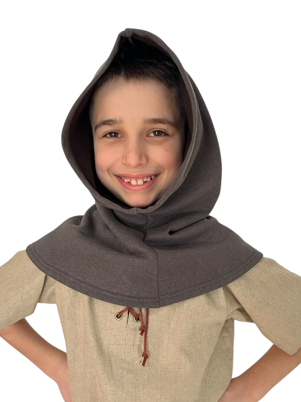L’Atelier de la Crevette | Cuir et costumes médiévaux d’inspiration historique et fantastique | Chaperon pour enfant en chanvre | Vêtement médiévale pour enfant
