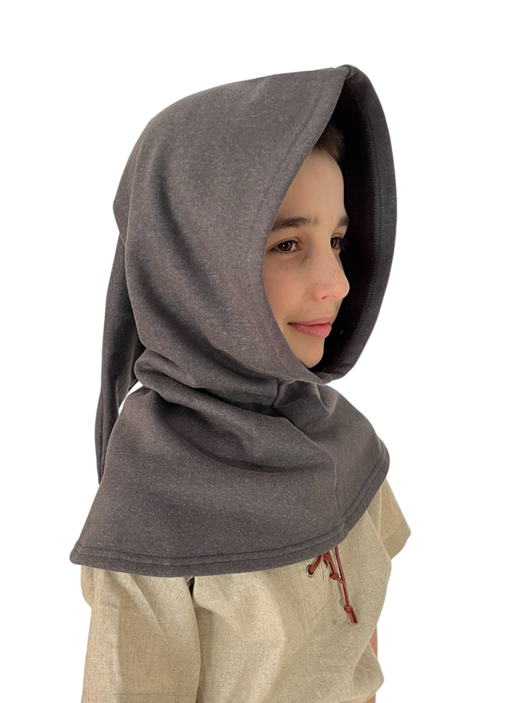 L’Atelier de la Crevette | Cuir et costumes médiévaux d’inspiration historique et fantastique | Chaperon pour enfant en chanvre | Vêtement médiévale pour enfant