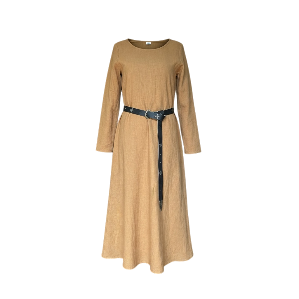 Sous-robe médiévale longue à manches longues, conçue pour les tenues multicouches. Création confectionnée au Québec par L’atelier de la Crevette.